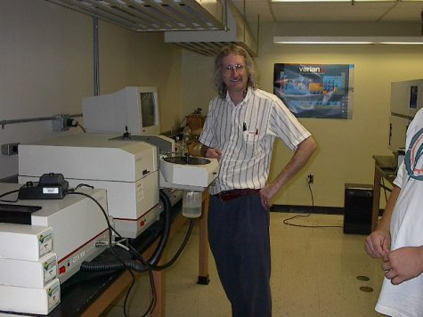 professor next to a Varian SpectrAA-600 AAS with a GTA-100 Zeeman Graphite Furnace (1994)