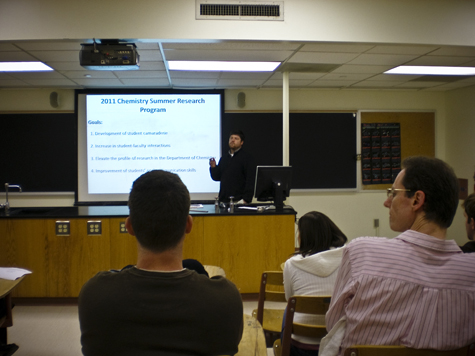 Dr. Kolling describes the goals of the 2011 Chemistry Summer Research Program at the Kick-off Symposium.