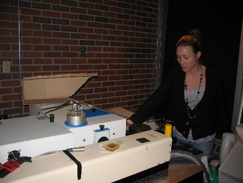 student working on SPEX Fluorolog III lifetime fluorometer (1998)