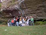 Photo from Sedimentation and Stratigraphy field trip showing students at rock formation