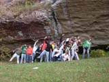 Photo from Sedimentation and Stratigraphy field trip showing students at rock formation