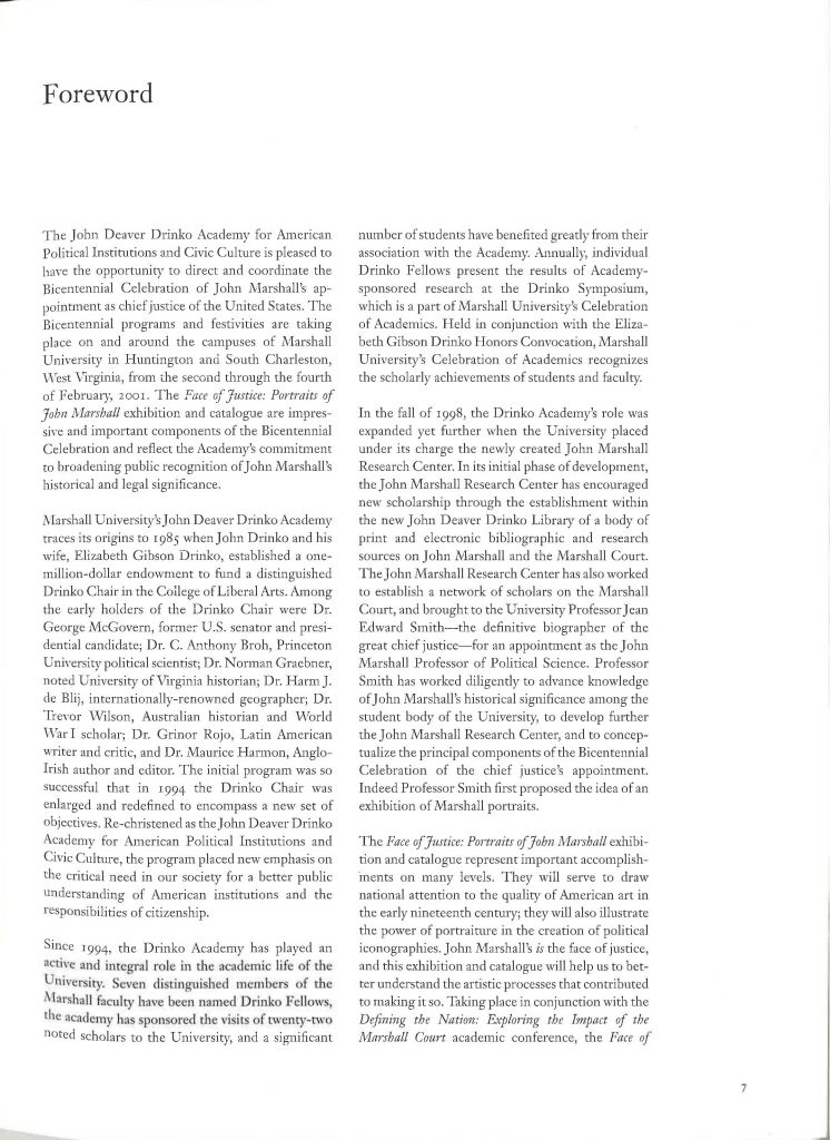 Image of the foreword in the book The Face of Justice about John Marshall