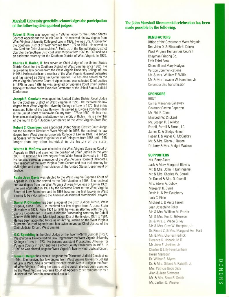 Image of the John Marshall bicentennial program