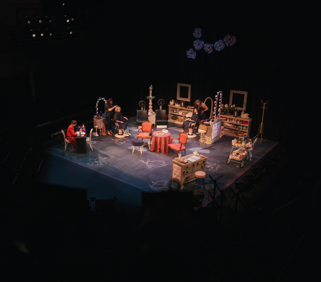Wide view of the stage setup for Steel Magnolias.