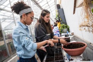 Ajia Toth working in the Marshall University greenhouse as a student