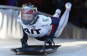 Lea Ann Parsley-Davenport on the skeleton track