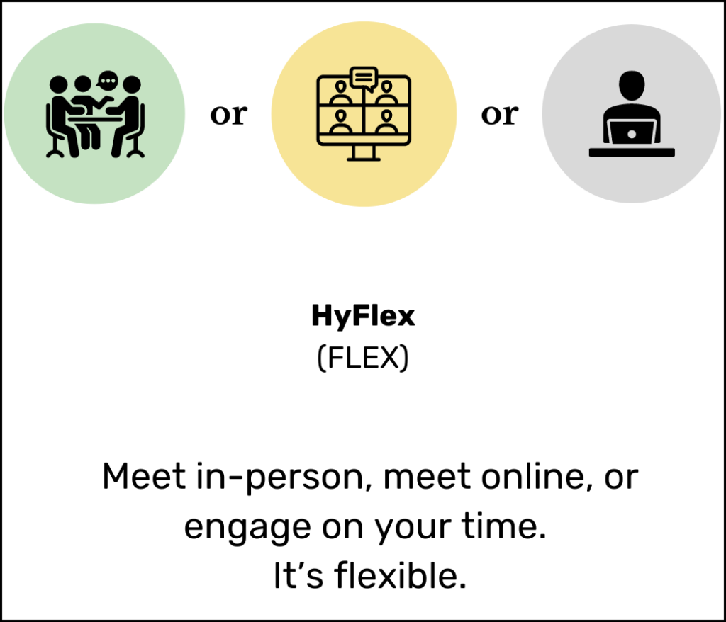 HyFlex: Meet in-person, meet online, or engage on your time. It's flexible.