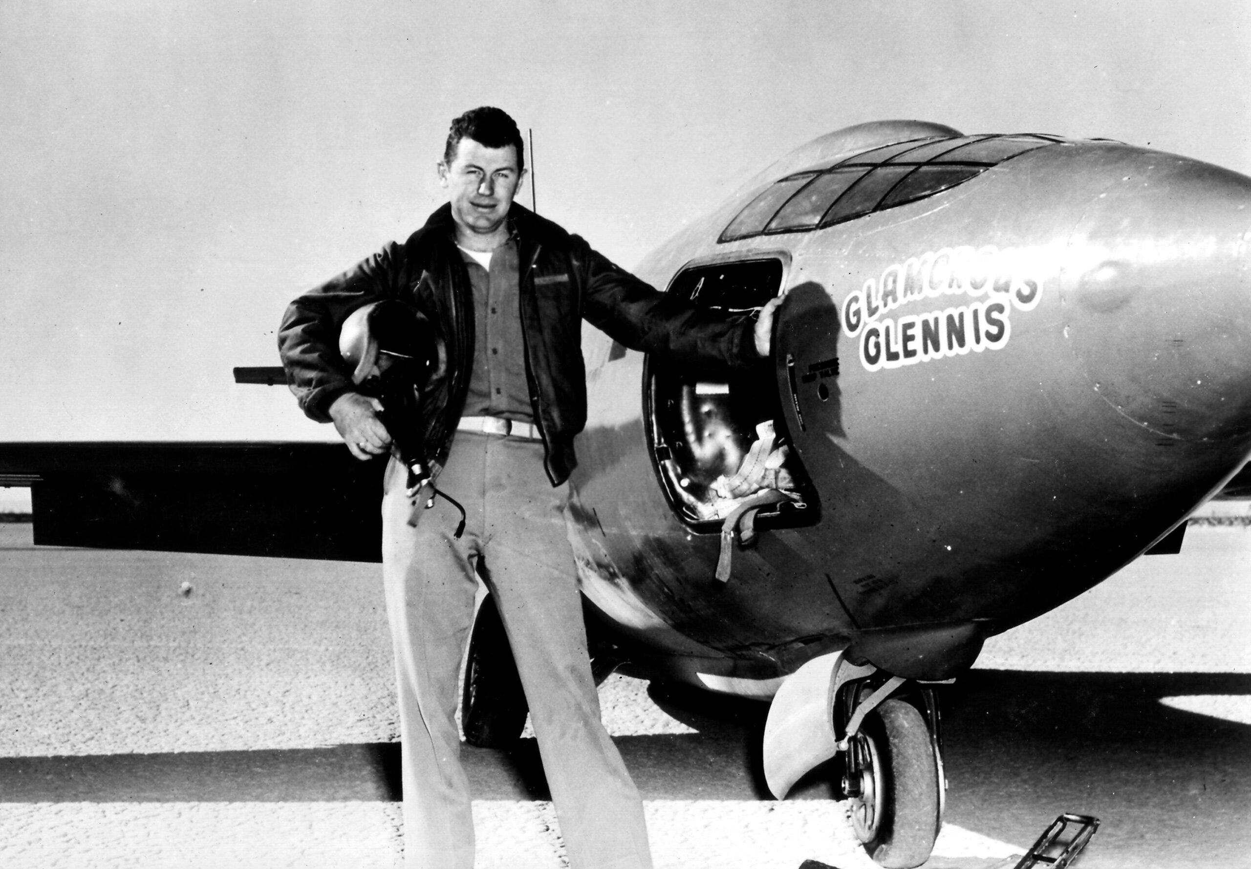 Capt. Charles E. Yeager (shown standing next to the Air Force's Bell-built X-1 supersonic research aircraft) became the first man to fly faster than the speed of sound in level flight on October 14, 1947. (U.S. Air Force photo)