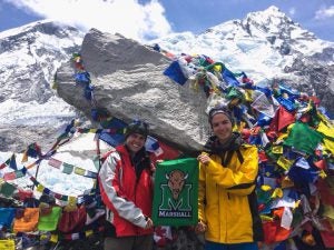 Yeager Scholars Liz Adams and Luca Brambilla at the Mt. Everest base camp. 